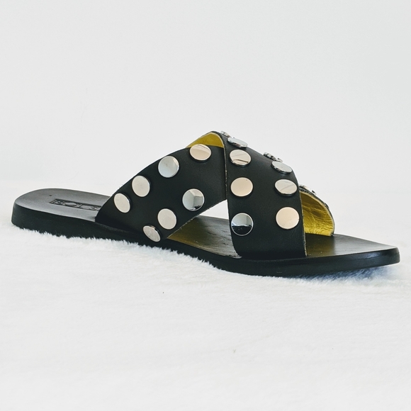 Sol Sana Shoes - Sol Sana Leather Studded Slide Sandal Black 7 🆕
